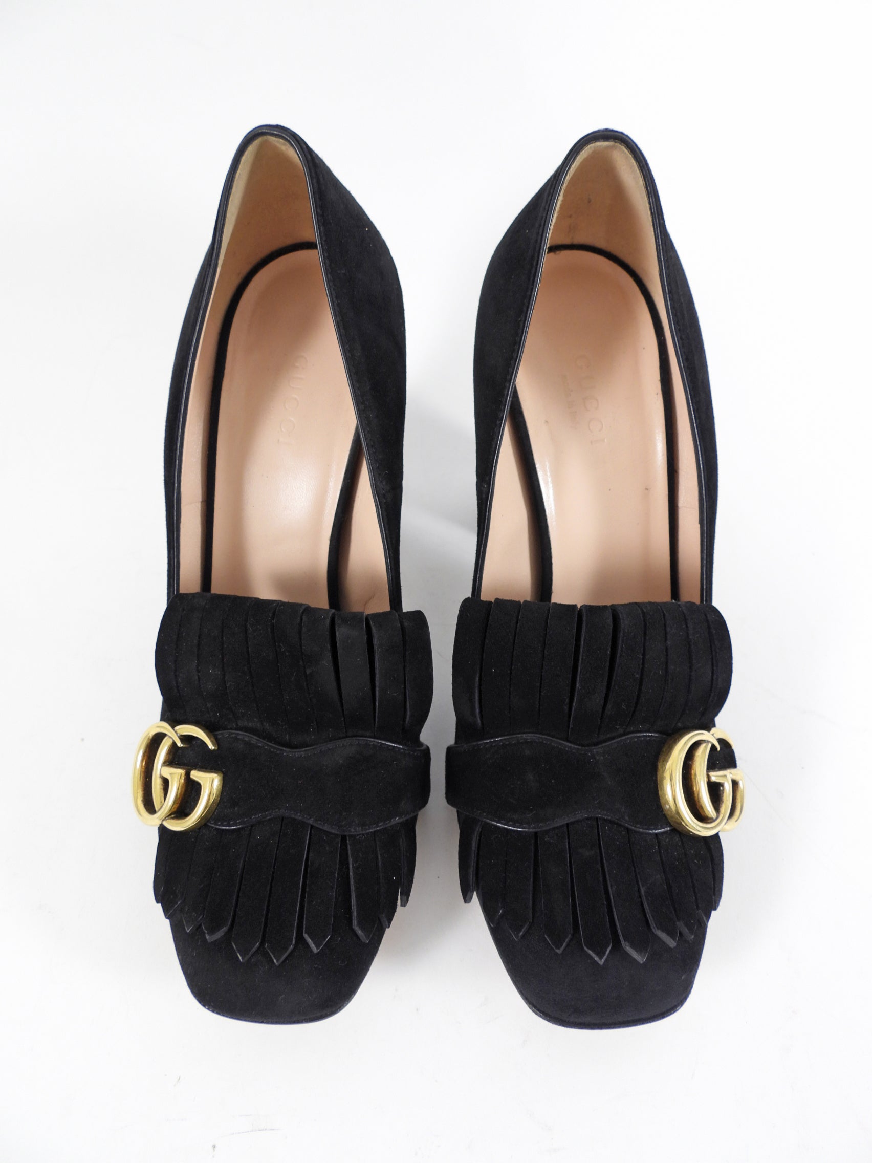 Gucci Marmont Black Suede Block Heel Pumps - 39