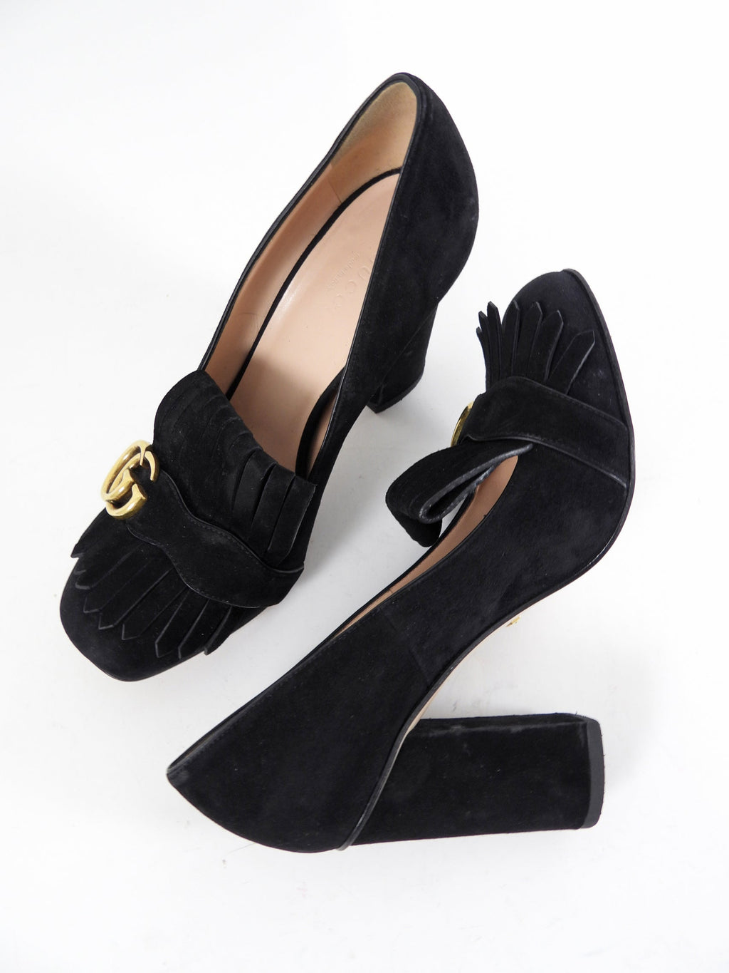 Gucci Marmont Black Suede Block Heel Pumps - 39