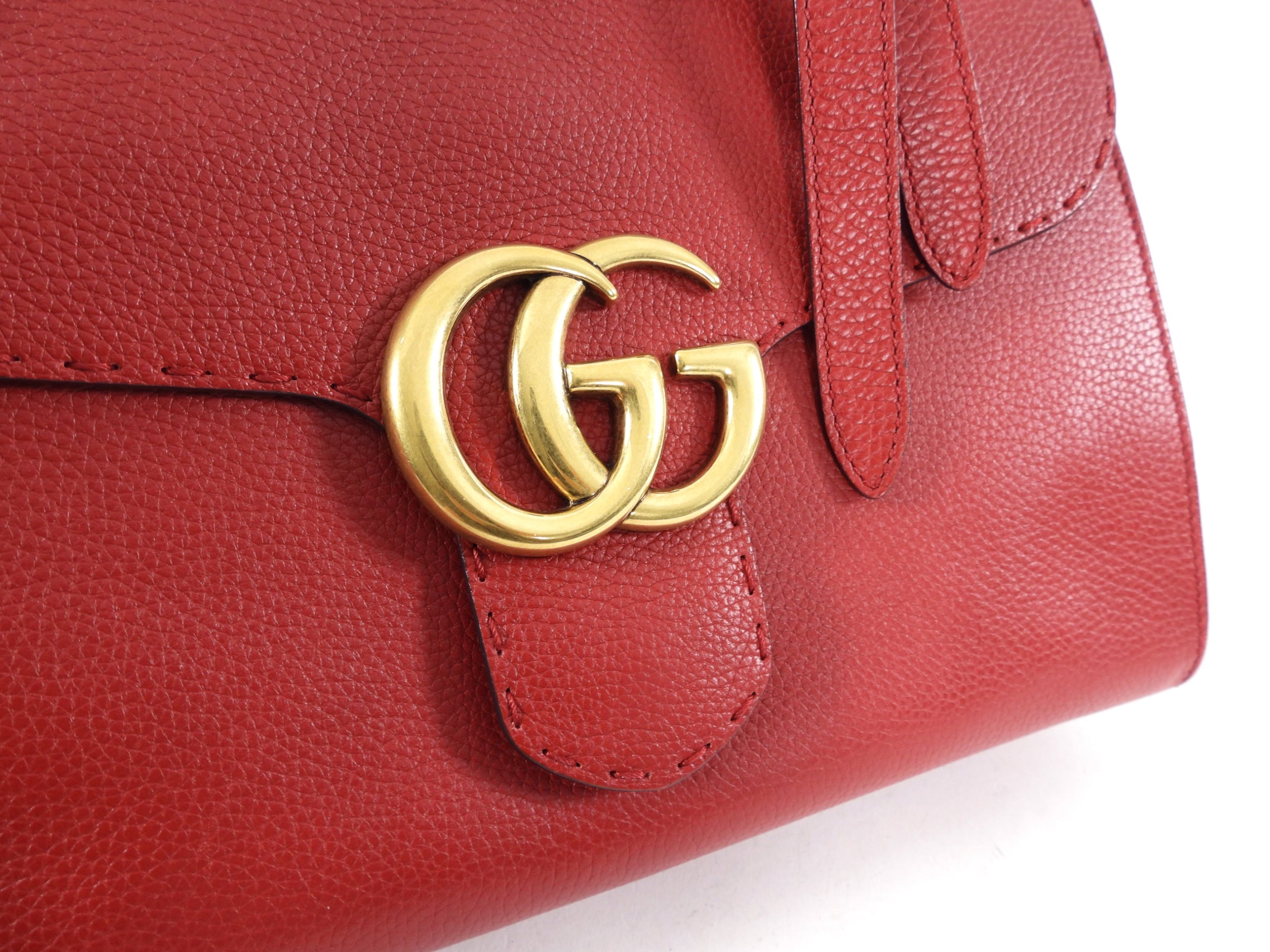 Gucci Red Leather Marmont Top Handle Two-Way Bag
