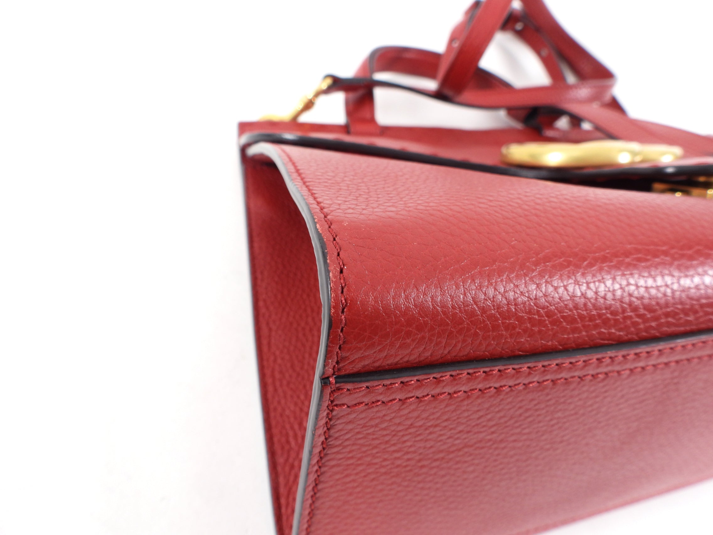 Gucci Red Leather Marmont Top Handle Two-Way Bag