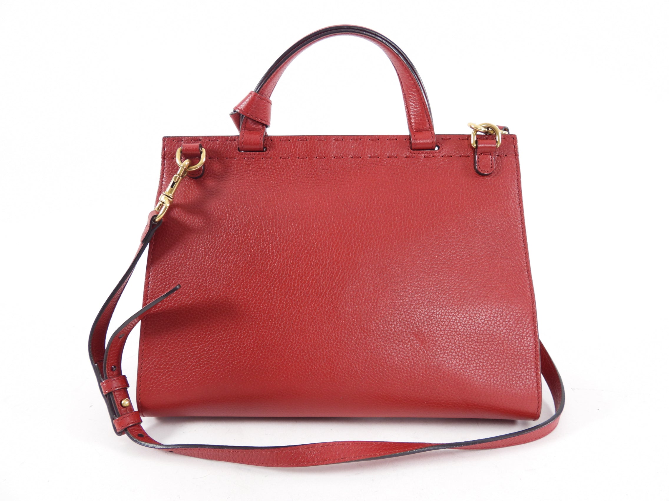 Gucci Red Leather Marmont Top Handle Two-Way Bag