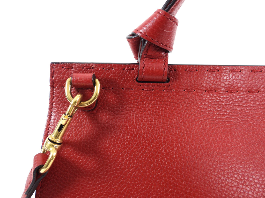 Gucci Red Leather Marmont Top Handle Two-Way Bag