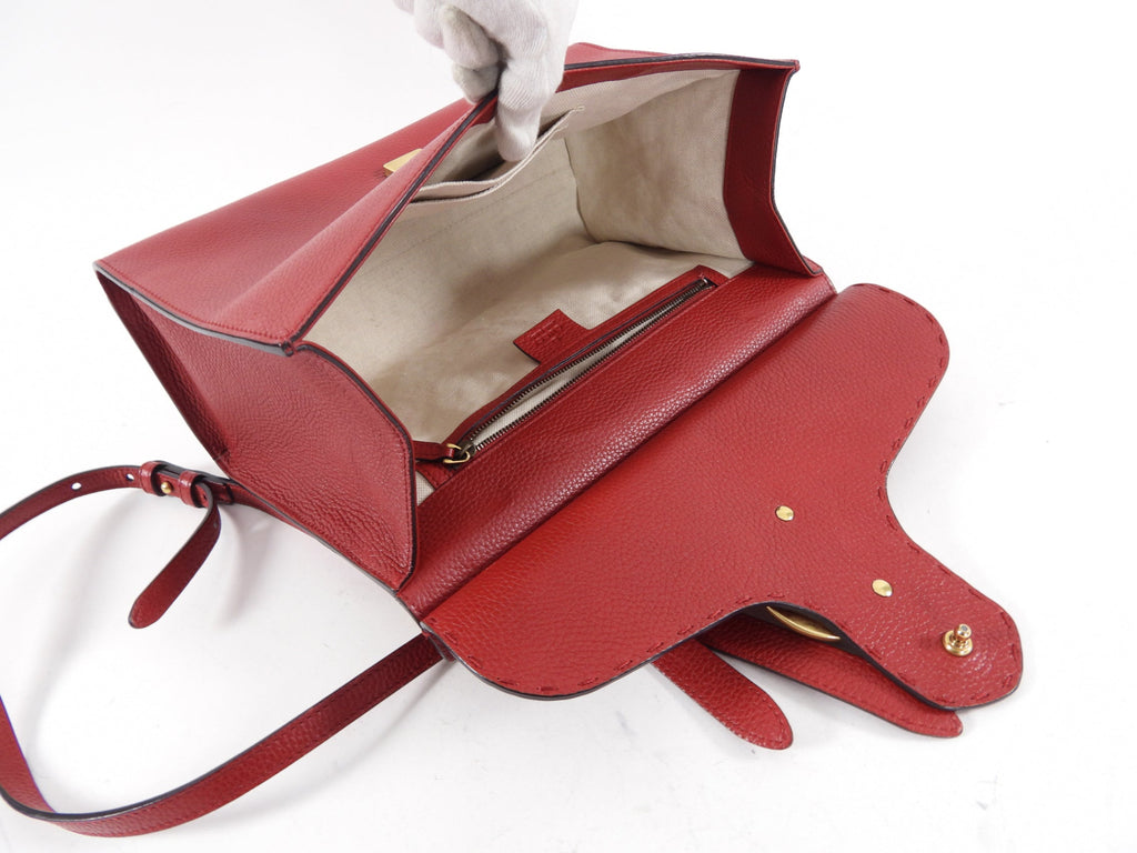 Gucci Red Leather Marmont Top Handle Two-Way Bag