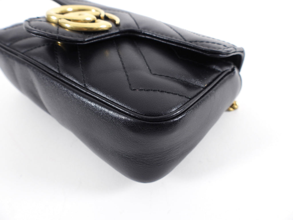 Gucci Black Leather Marmont Matelasse Super Mini Bag