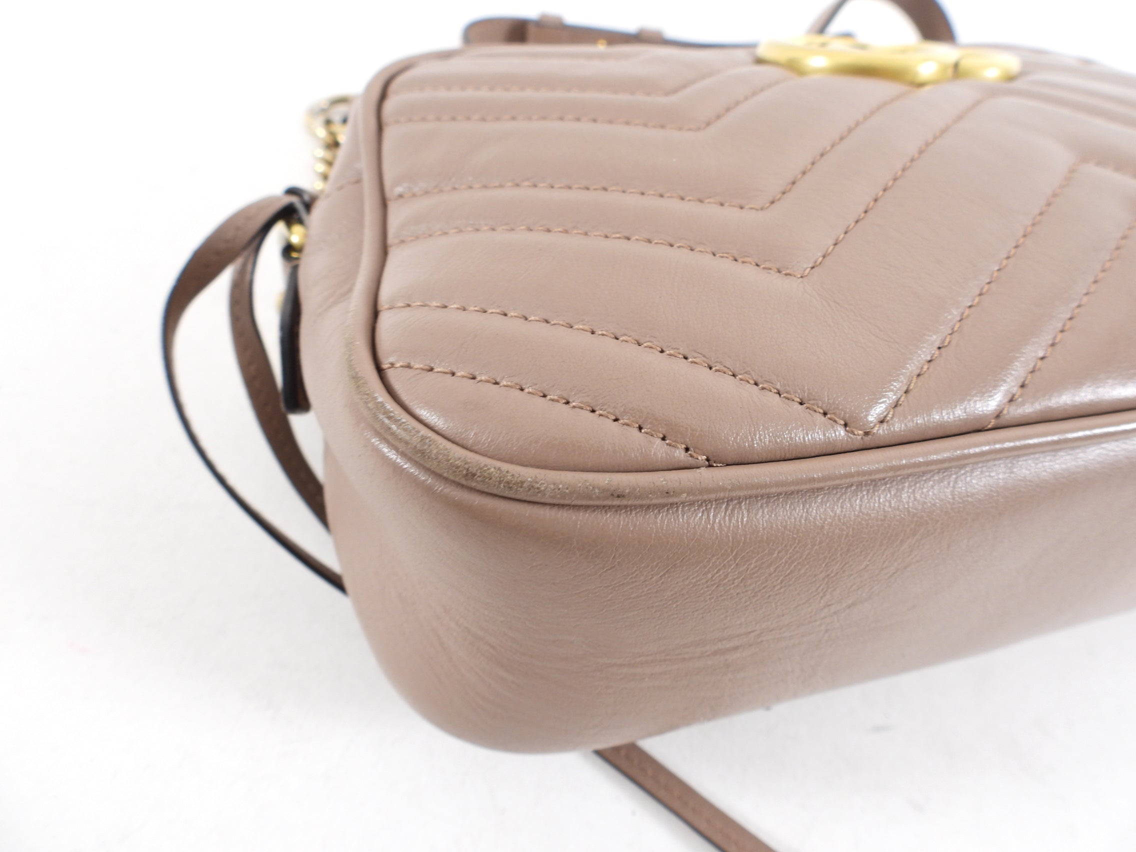 Gucci Marmont Matelasse Taupe Leather Camera Bag