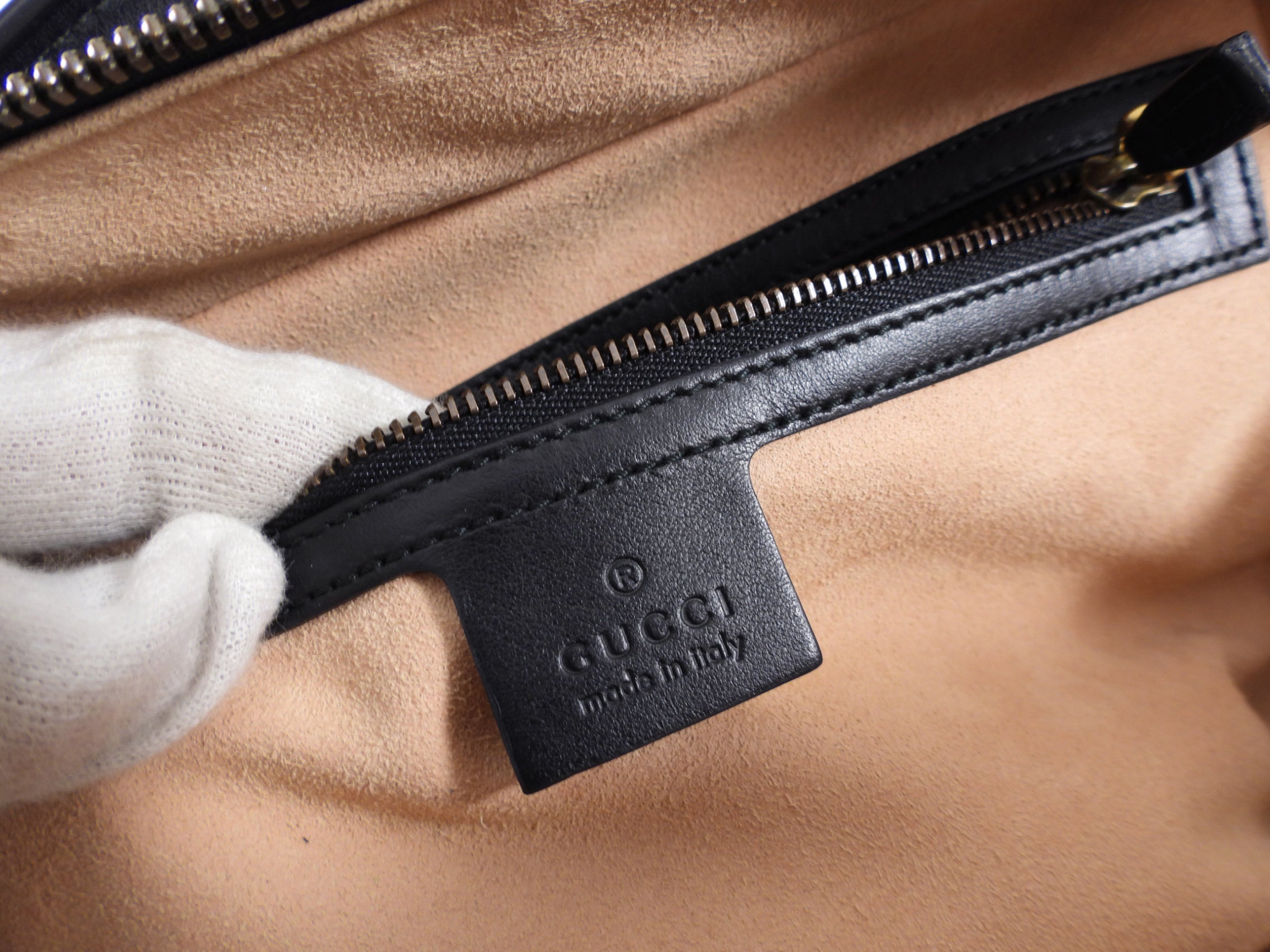 Gucci Black Quilted Leather Marmont Sylvie Web Strap Top Handle Bag