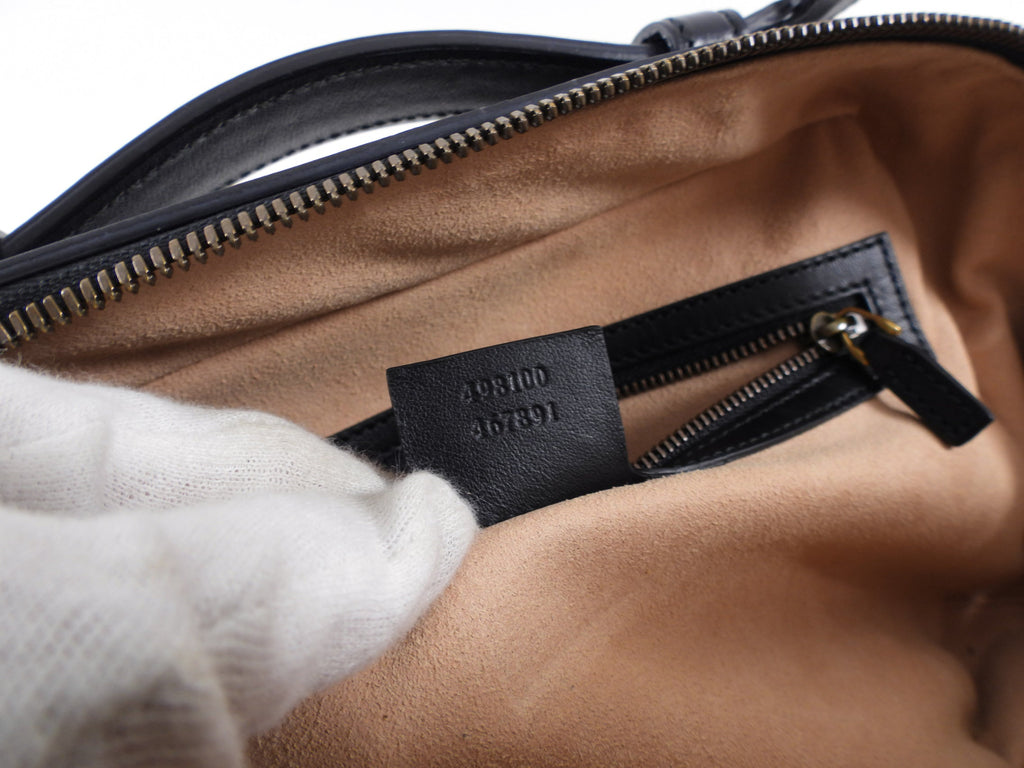 Gucci Black Quilted Leather Marmont Sylvie Web Strap Top Handle Bag