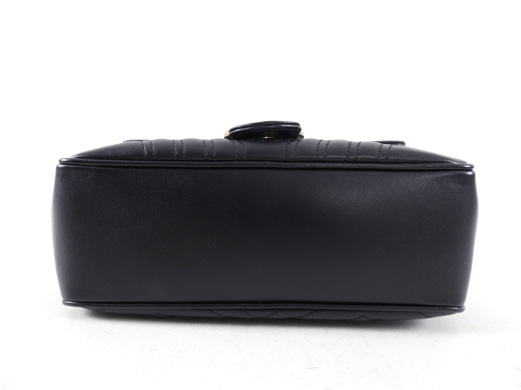 Gucci Black Quilted Leather Marmont Sylvie Web Strap Top Handle Bag