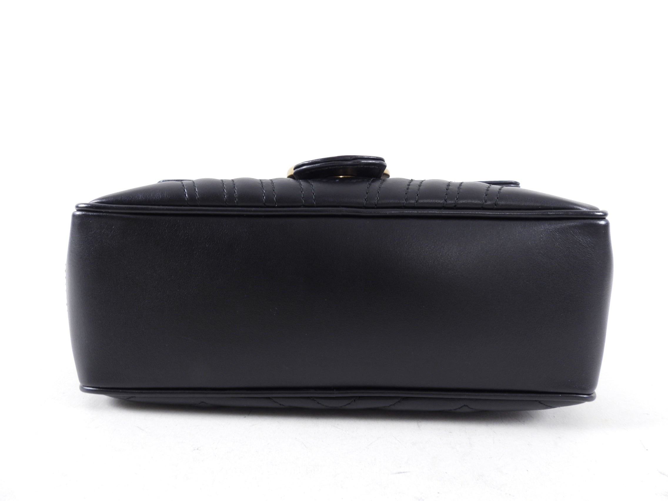 Gucci Black Quilted Leather Marmont Sylvie Web Strap Top Handle Bag