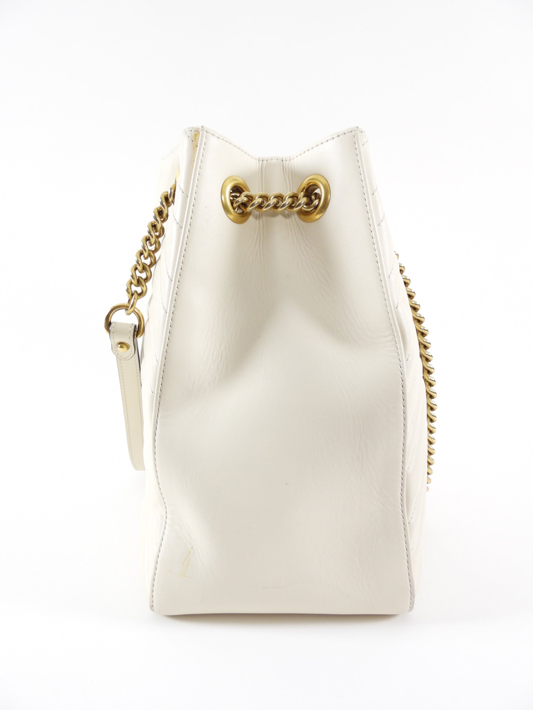 Gucci Marmont Ivory Chevron Leather Large Chain Tote Bag
