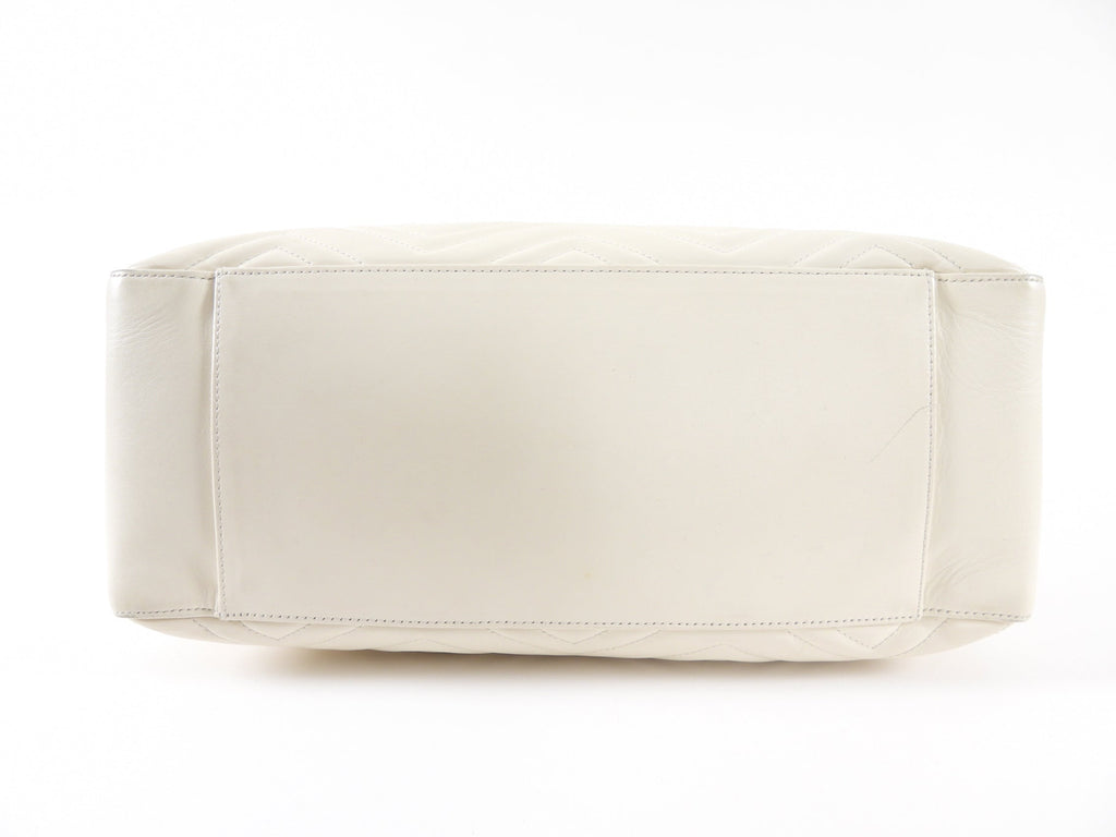 Gucci Marmont Ivory Chevron Leather Large Chain Tote Bag