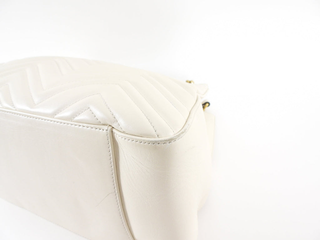 Gucci Marmont Ivory Chevron Leather Large Chain Tote Bag