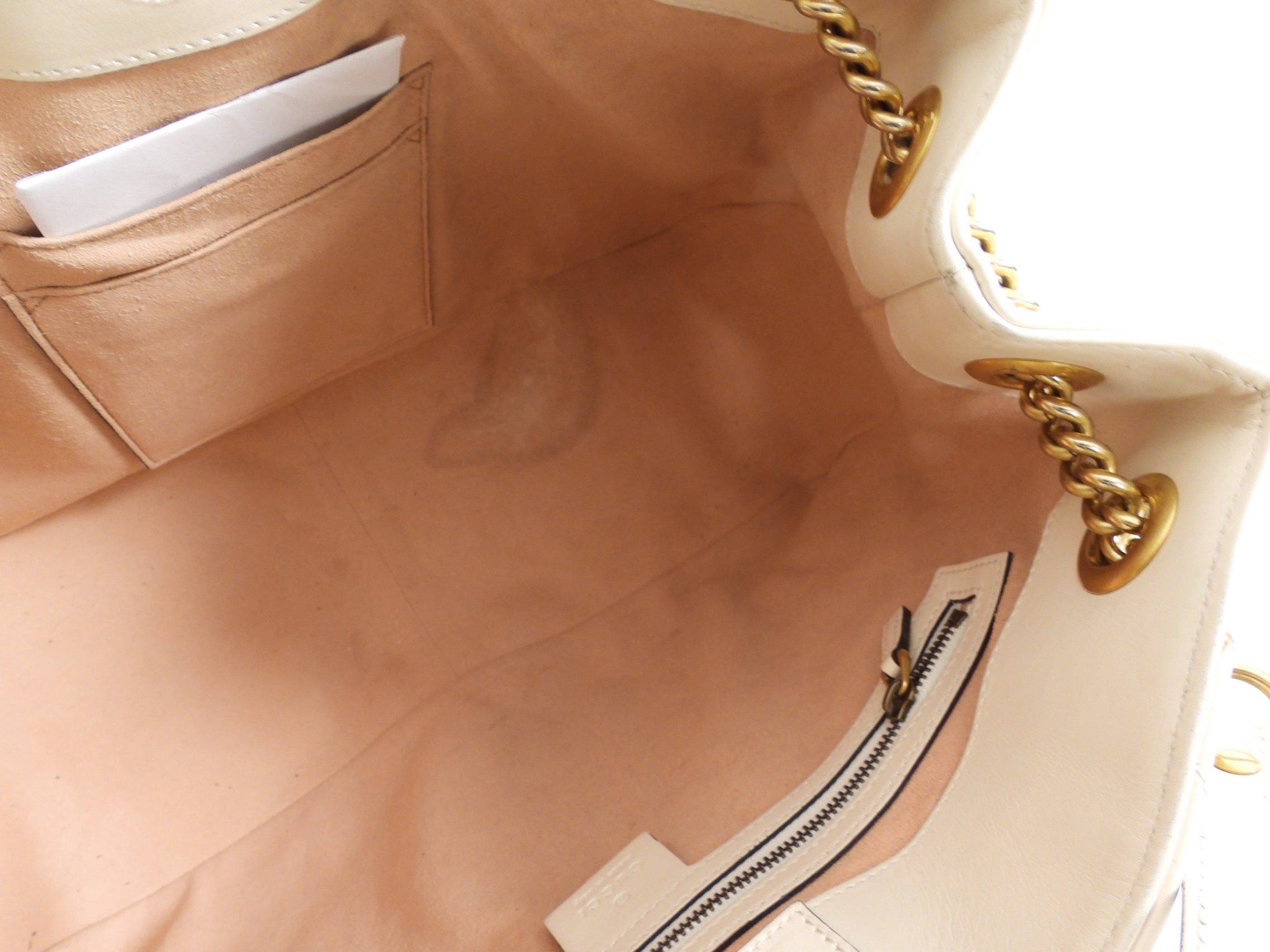 Gucci Marmont Ivory Chevron Leather Large Chain Tote Bag