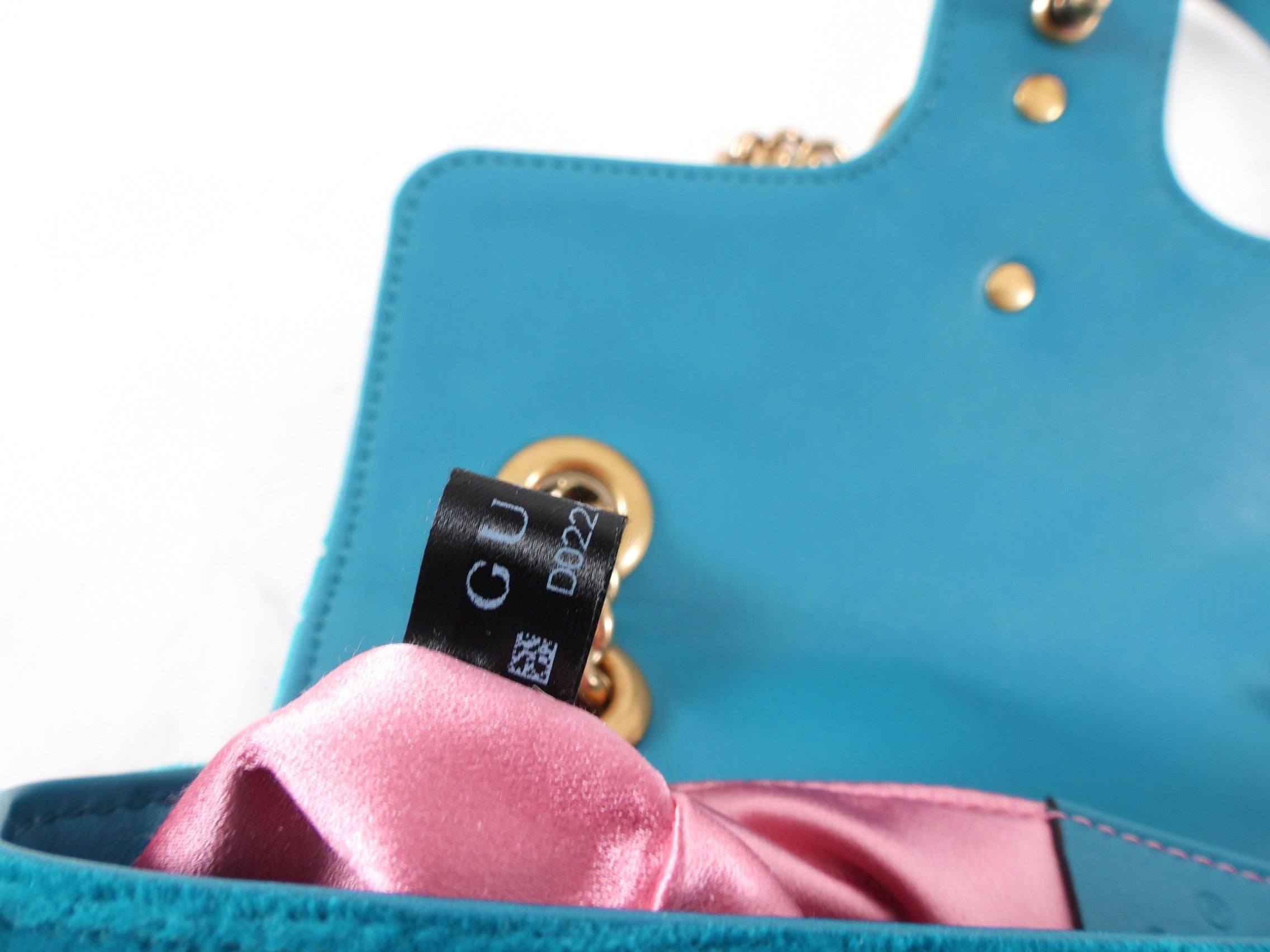 Gucci Mini Blue Turquoise Velvet Marmont Bag
