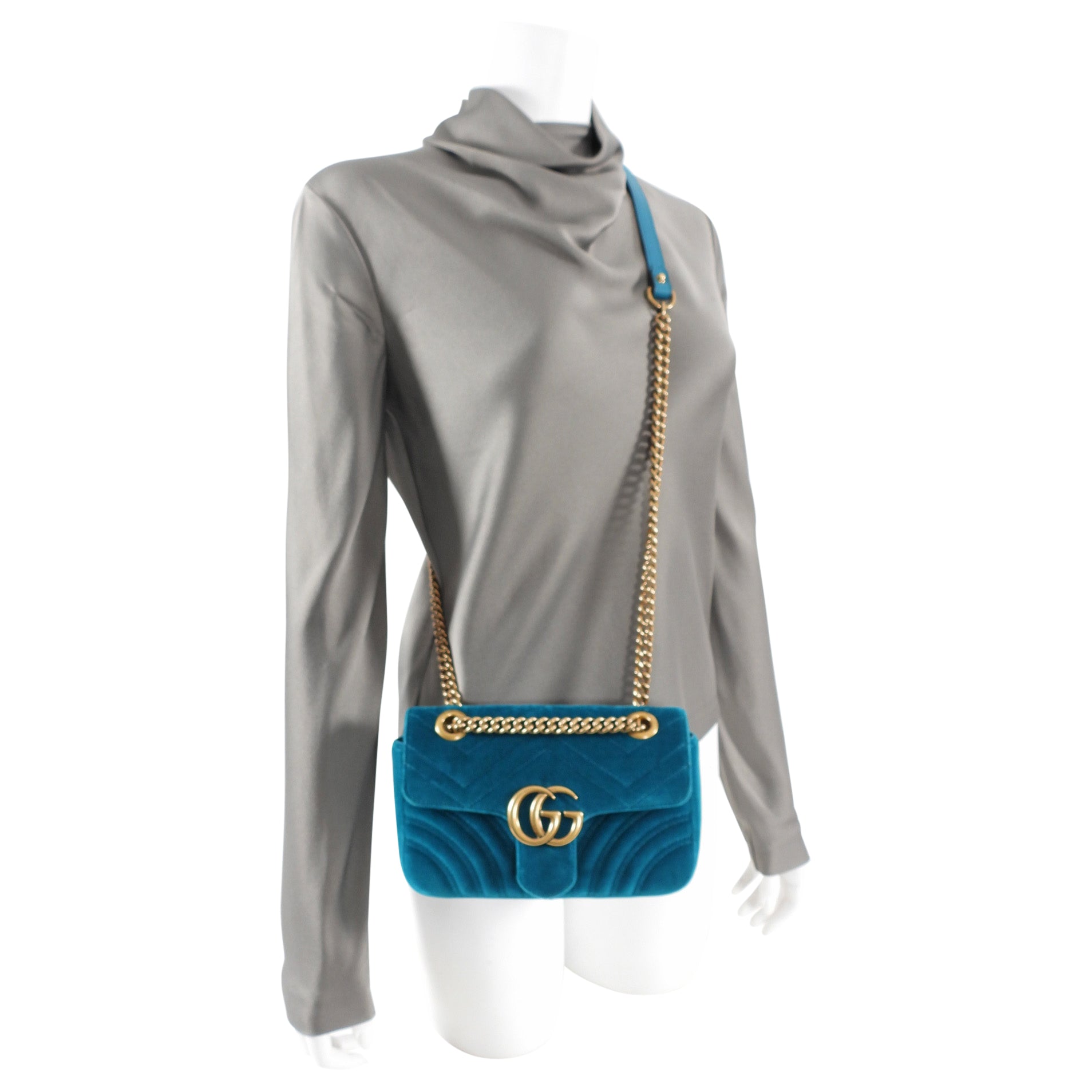 Gucci Mini Blue Turquoise Velvet Marmont Bag