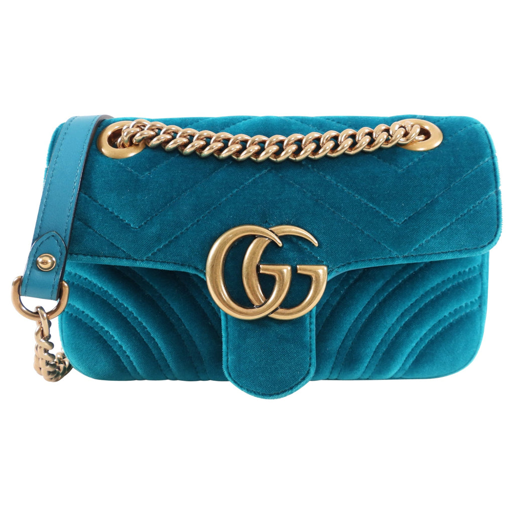 Gucci Mini Blue Turquoise Velvet Marmont Bag