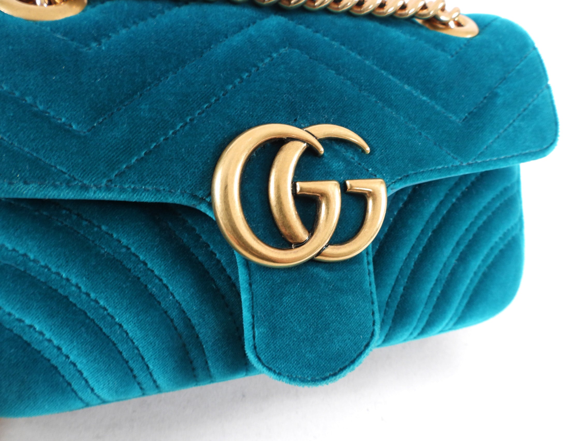 Gucci Mini Blue Turquoise Velvet Marmont Bag