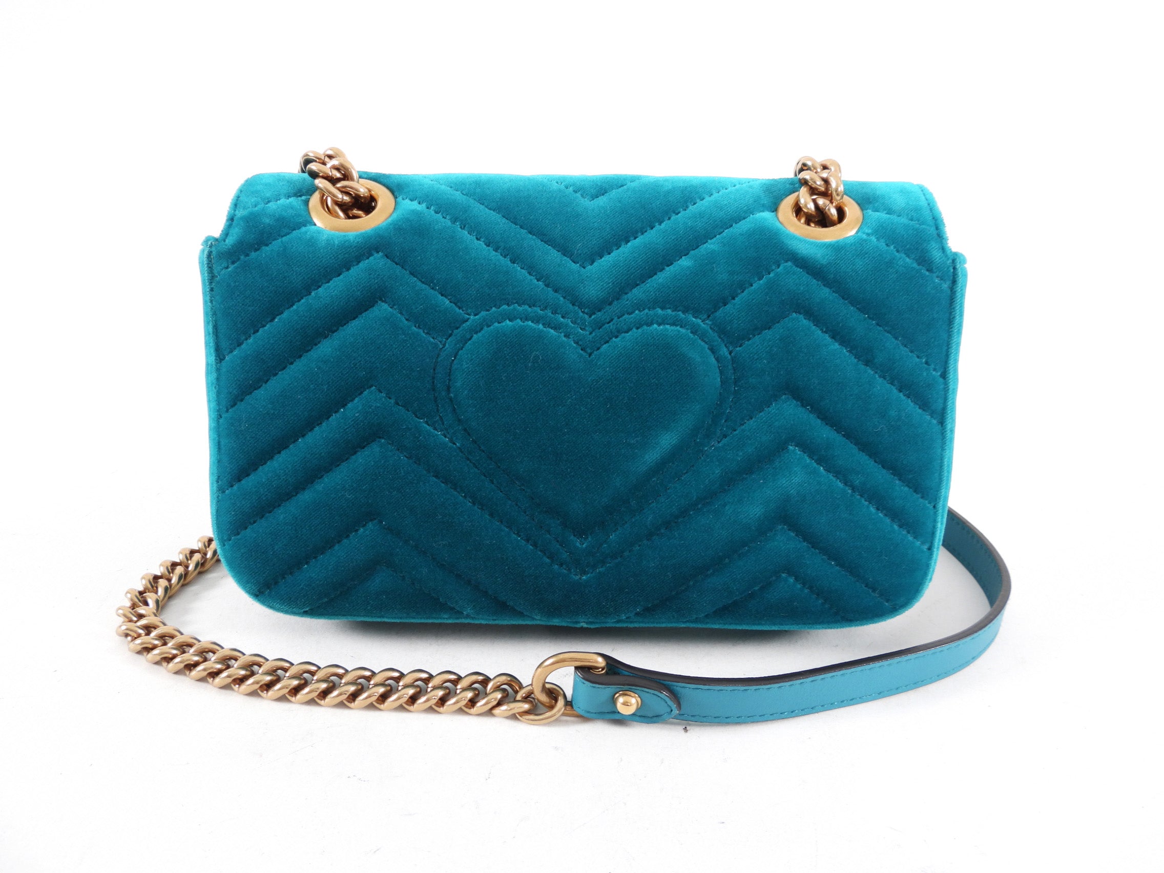 Gucci Mini Blue Turquoise Velvet Marmont Bag