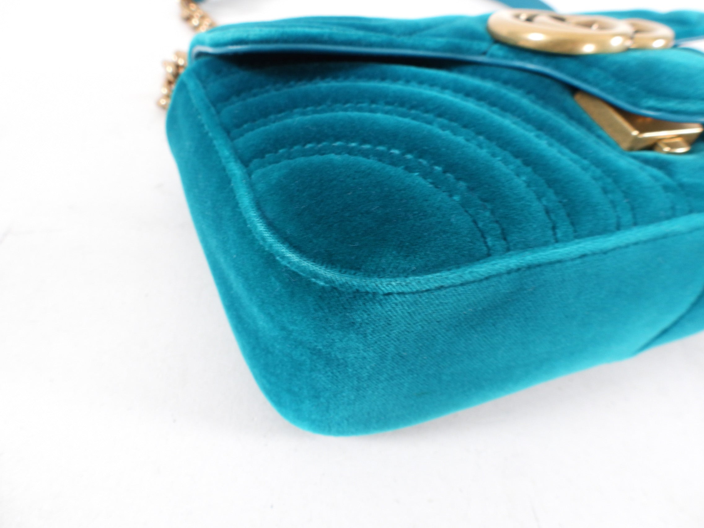 Gucci Mini Blue Turquoise Velvet Marmont Bag