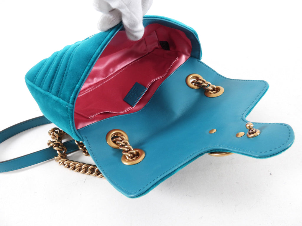 Gucci Mini Blue Turquoise Velvet Marmont Bag
