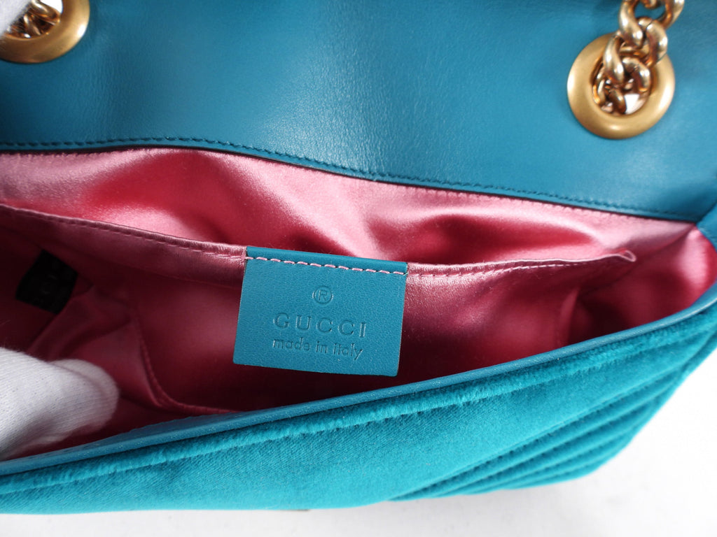 Gucci Mini Blue Turquoise Velvet Marmont Bag