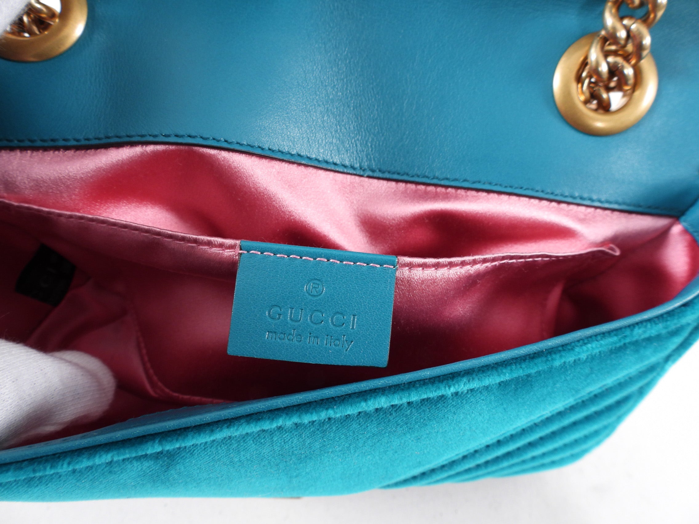 Gucci Mini Blue Turquoise Velvet Marmont Bag