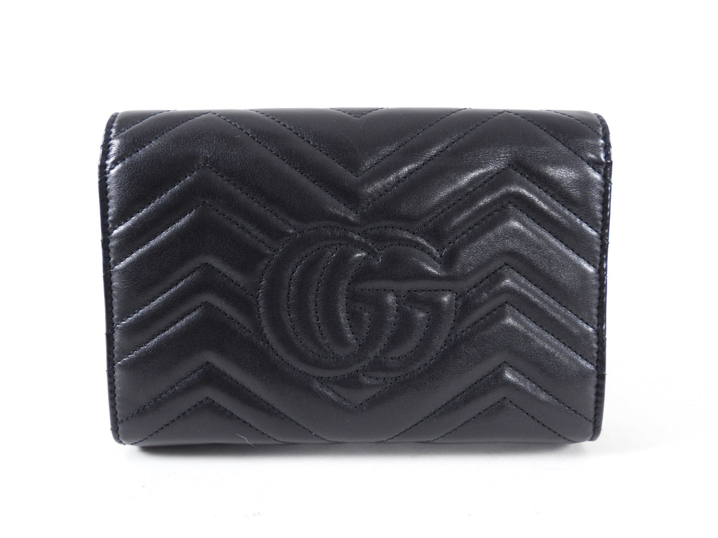 Gucci Black Mini Marmont Matelasse Wallet on Chain