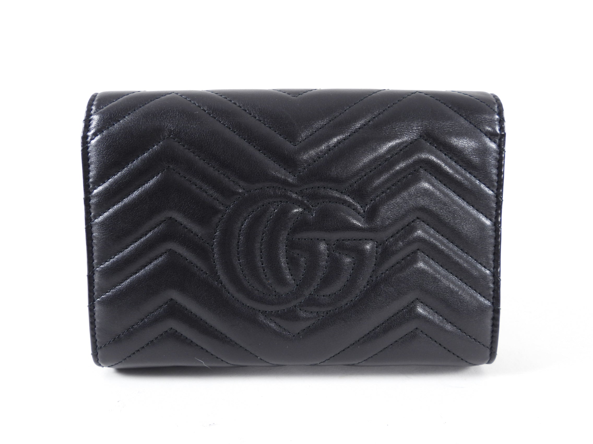 Gucci Black Mini Marmont Matelasse Wallet on Chain
