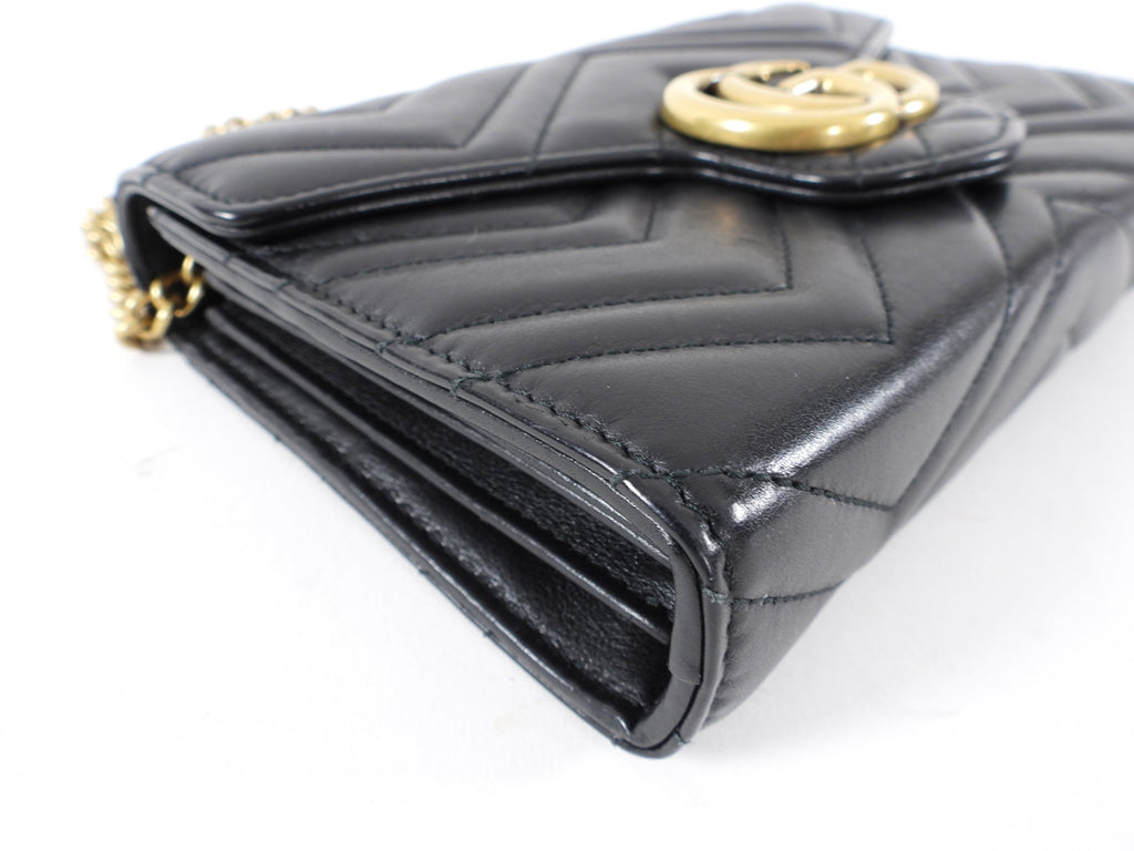Gucci Black Mini Marmont Matelasse Wallet on Chain