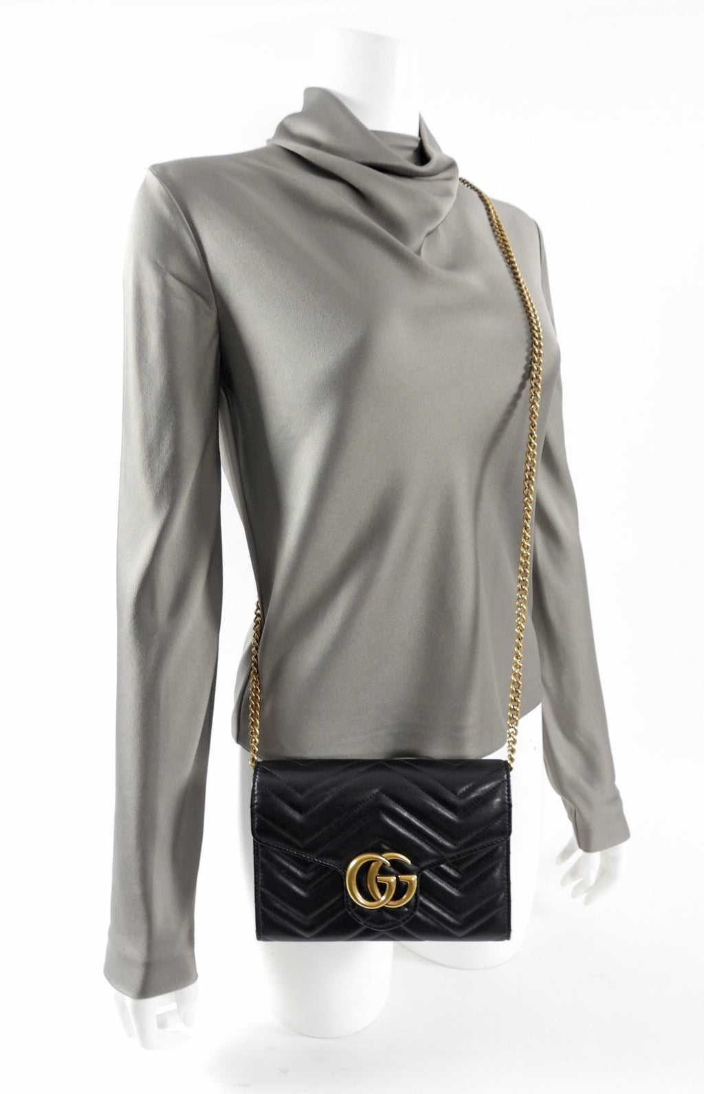 Gucci Black Mini Marmont Matelasse Wallet on Chain