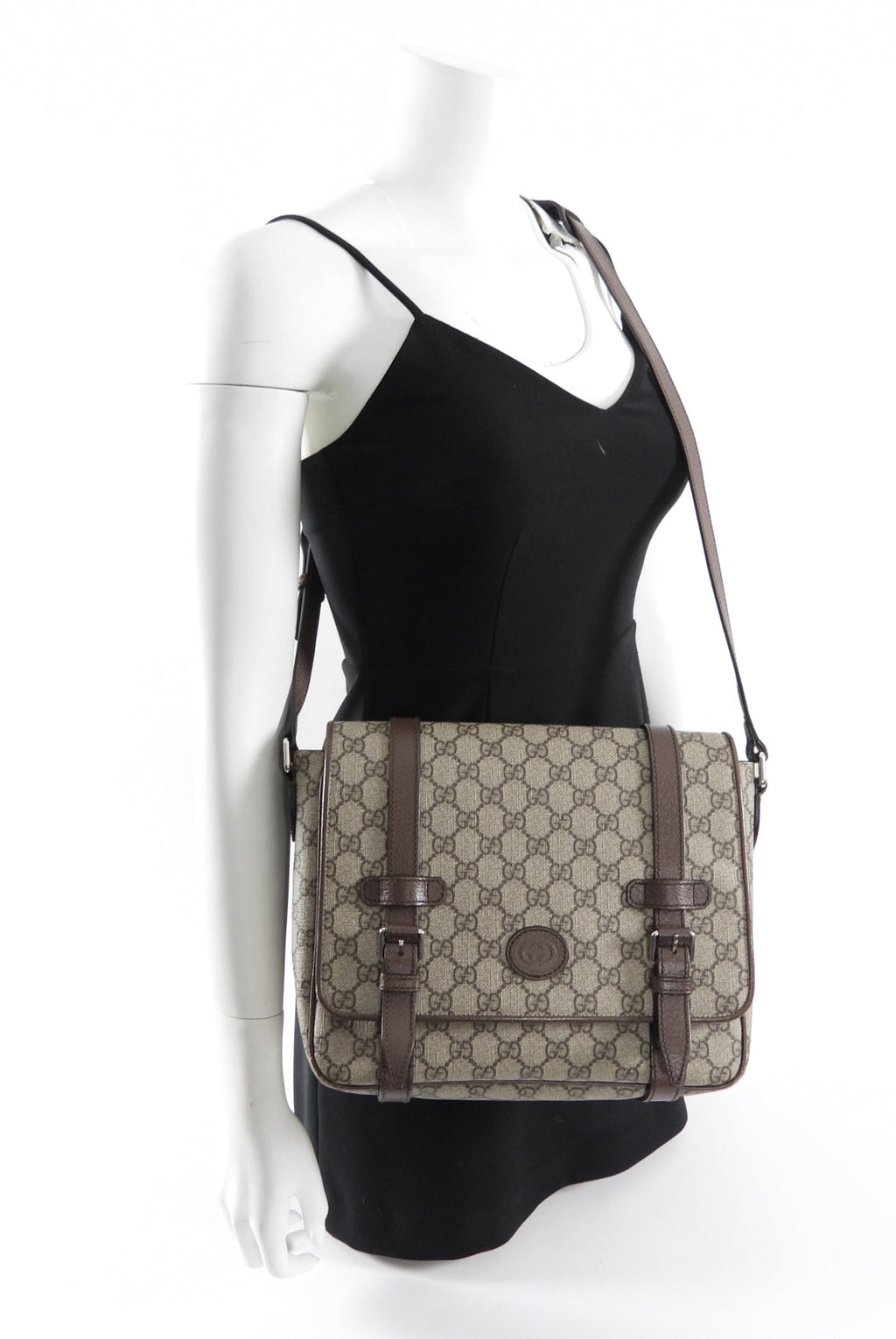 Gucci Brown Monogram Canvas Crossbody Messenger Book Bag