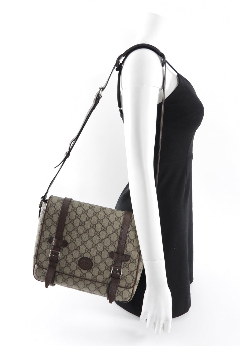 Gucci Brown Monogram Canvas Crossbody Messenger Book Bag