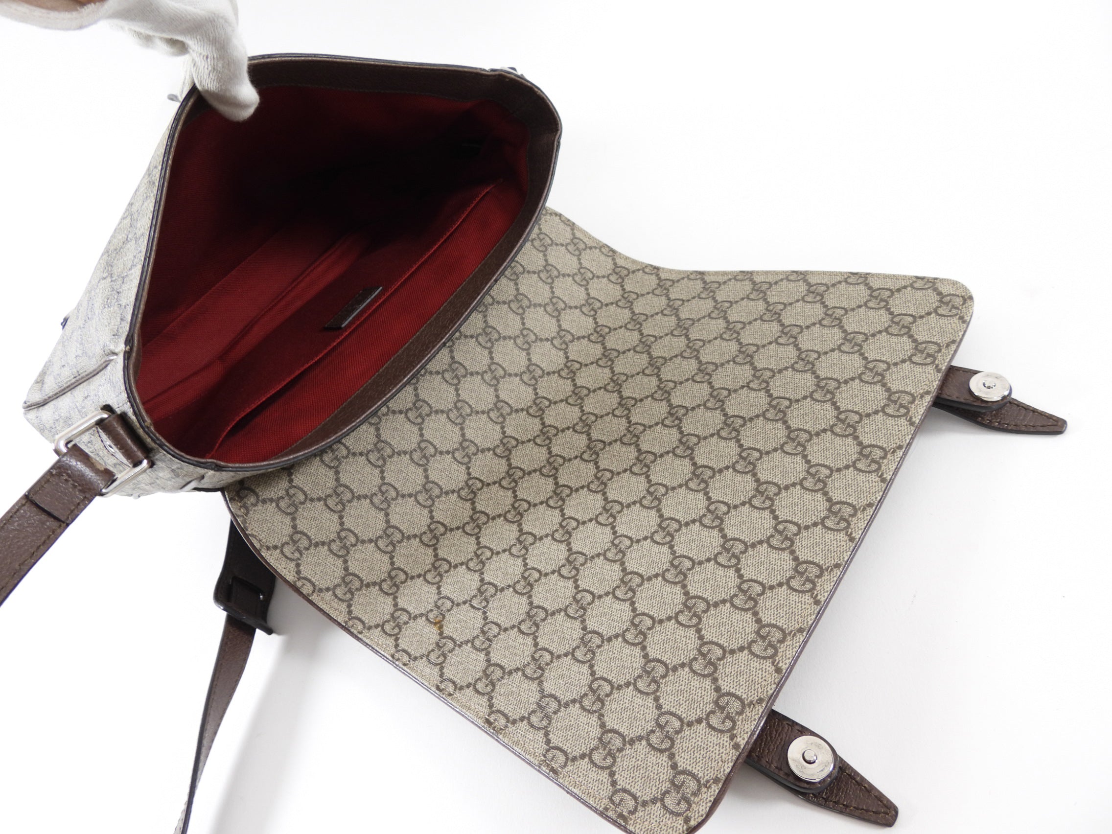 Gucci Brown Monogram Canvas Crossbody Messenger Book Bag