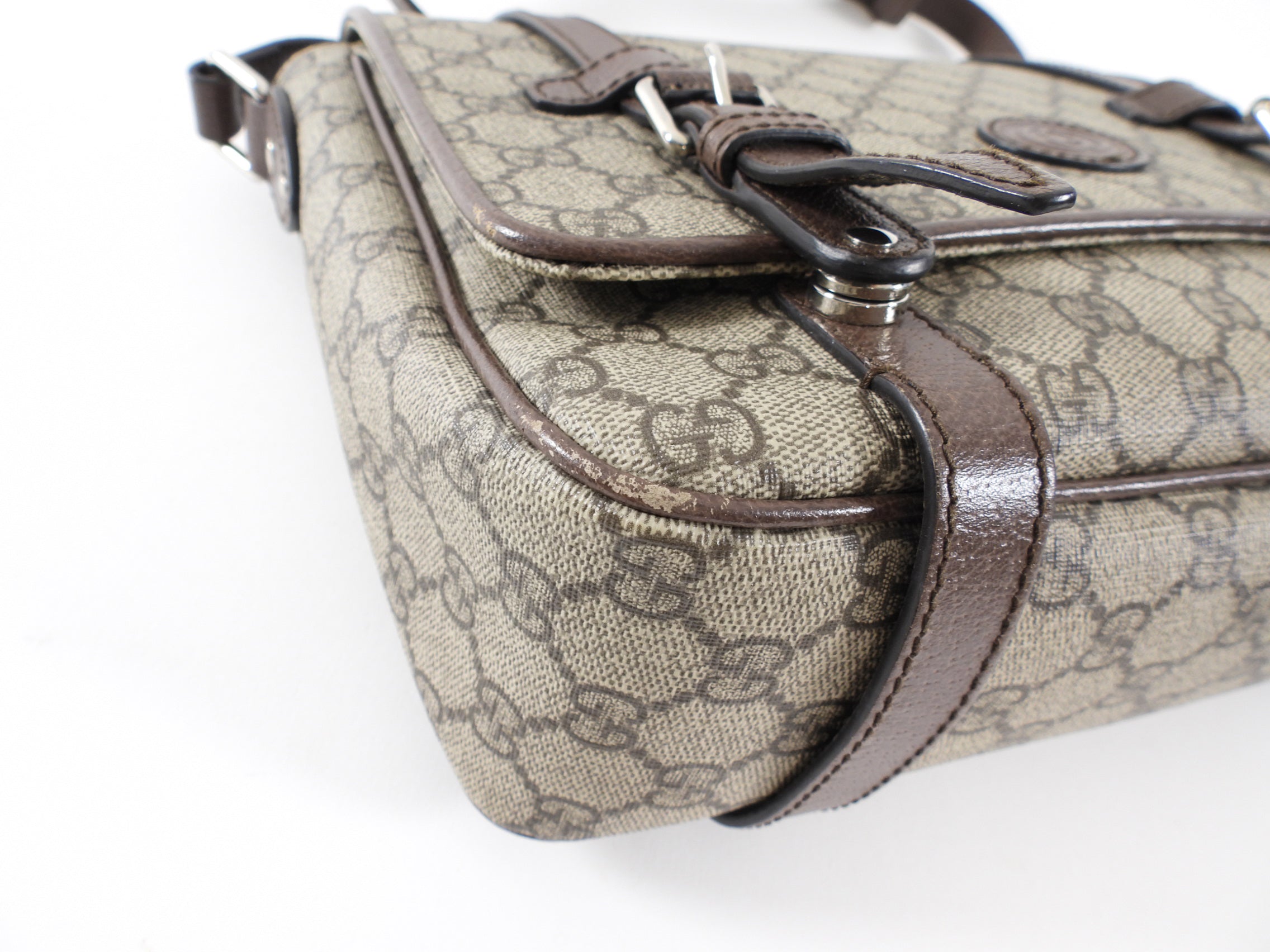 Gucci Brown Monogram Canvas Crossbody Messenger Book Bag
