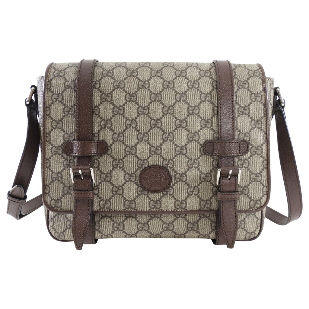 Gucci Brown Monogram Canvas Crossbody Messenger Book Bag