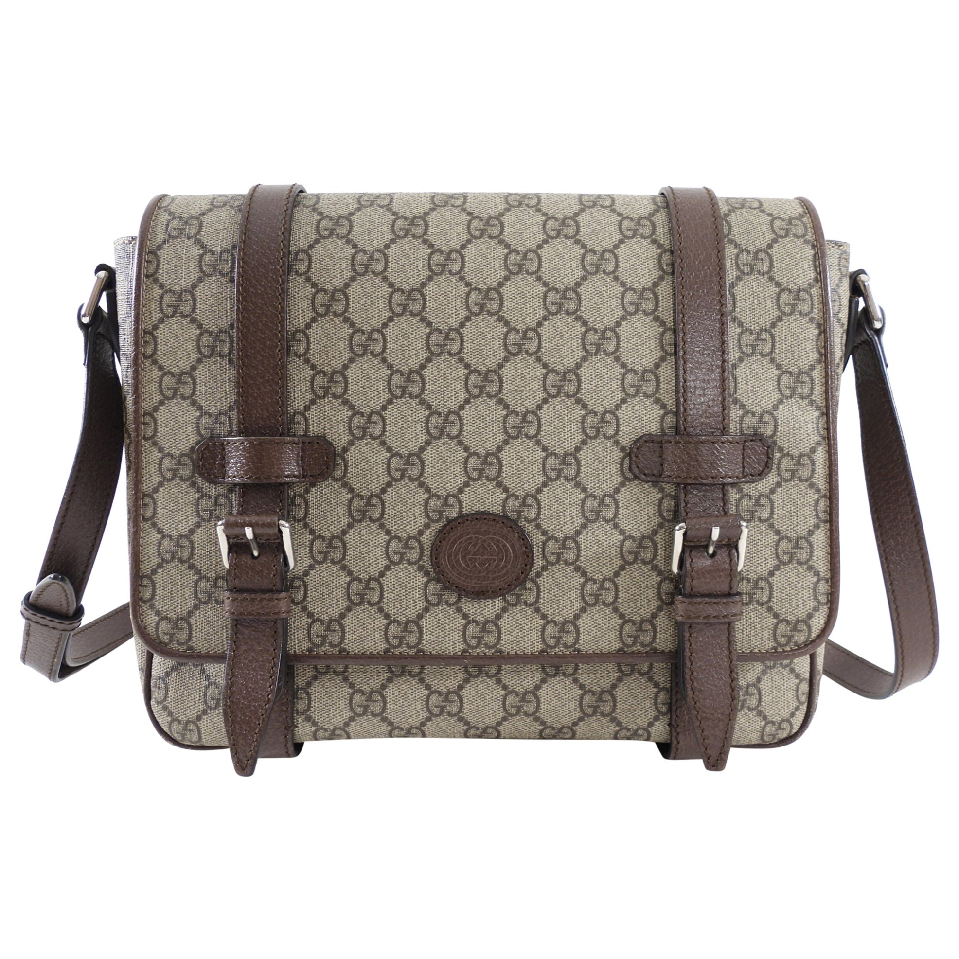 Gucci Brown Monogram Canvas Crossbody Messenger Book Bag