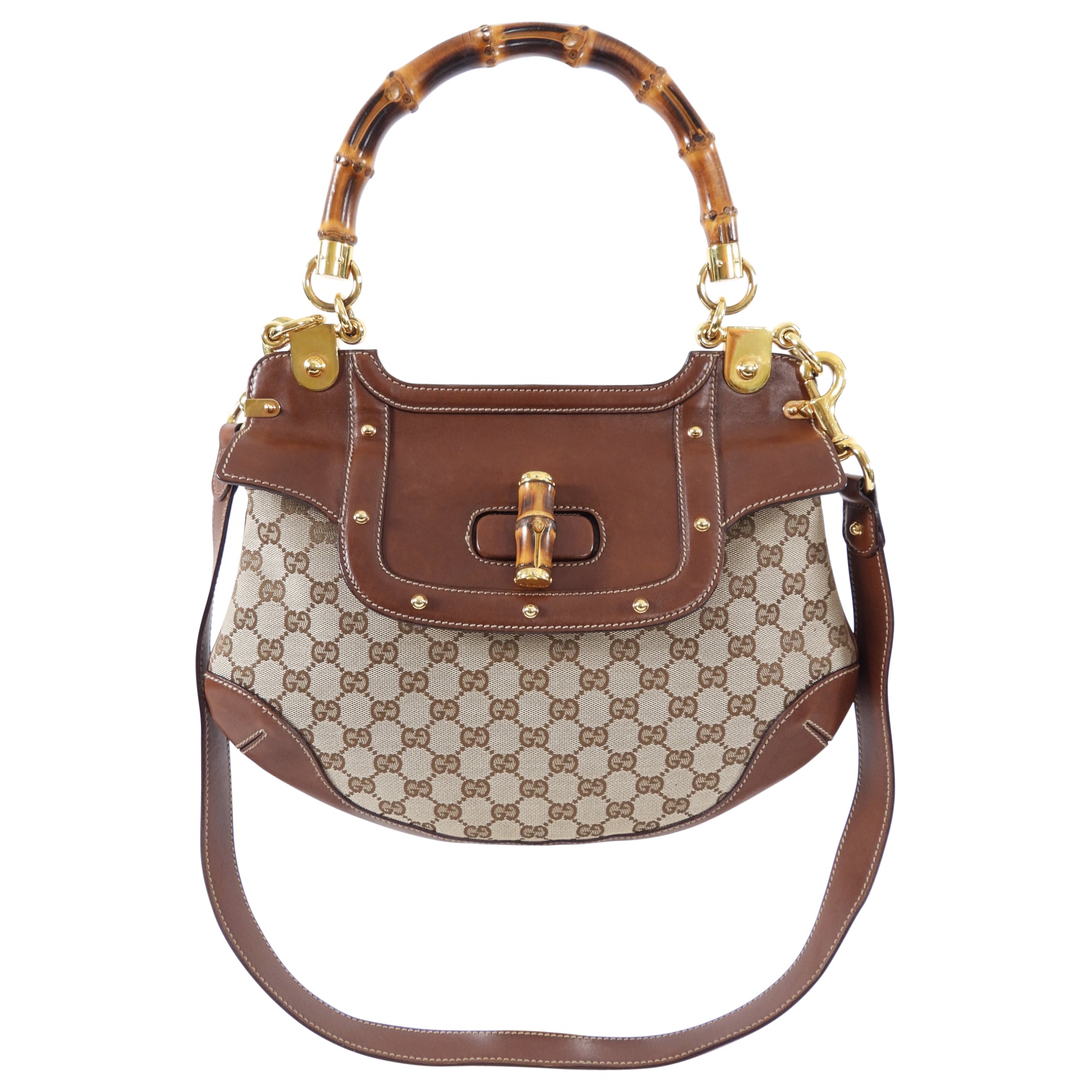 Gucci Peggy Brown Monogram Canvas and Bamboo Two-Way Bag