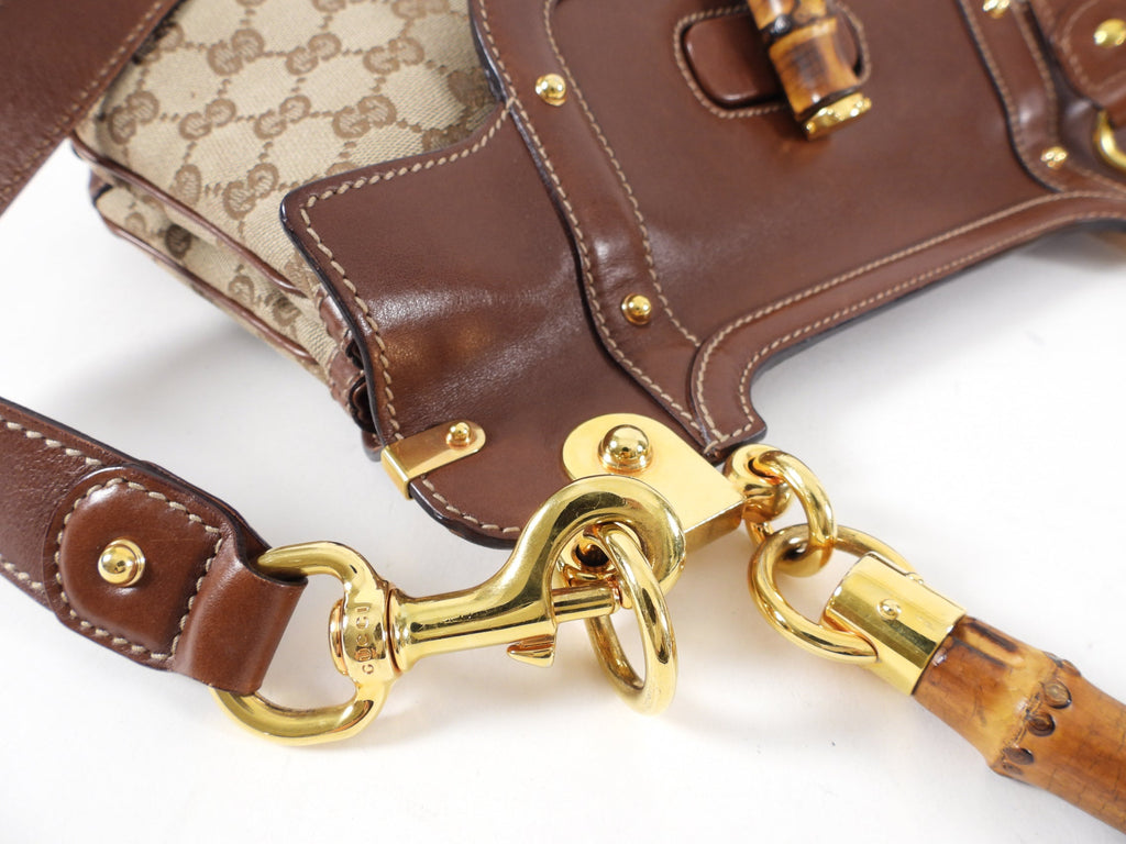 Gucci Peggy Brown Monogram Canvas and Bamboo Two-Way Bag
