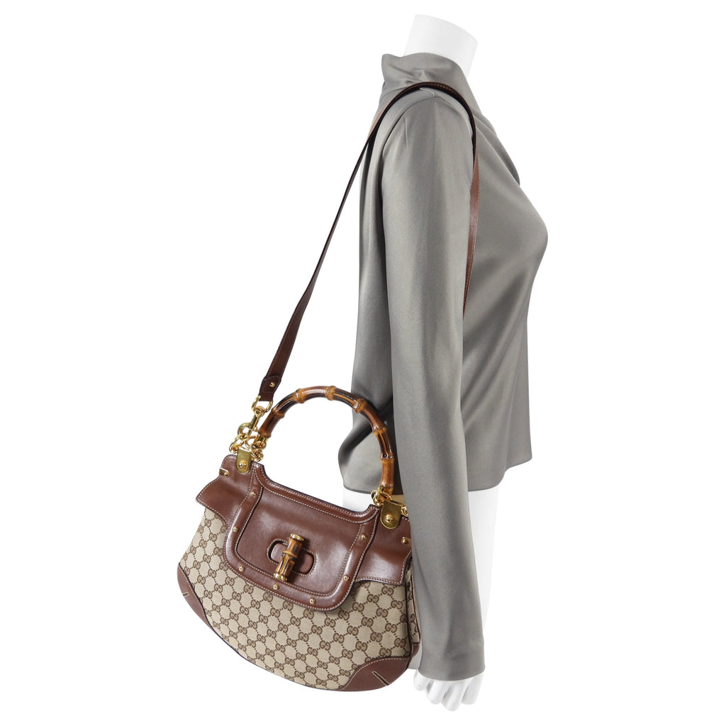 Gucci Peggy Brown Monogram Canvas and Bamboo Two-Way Bag