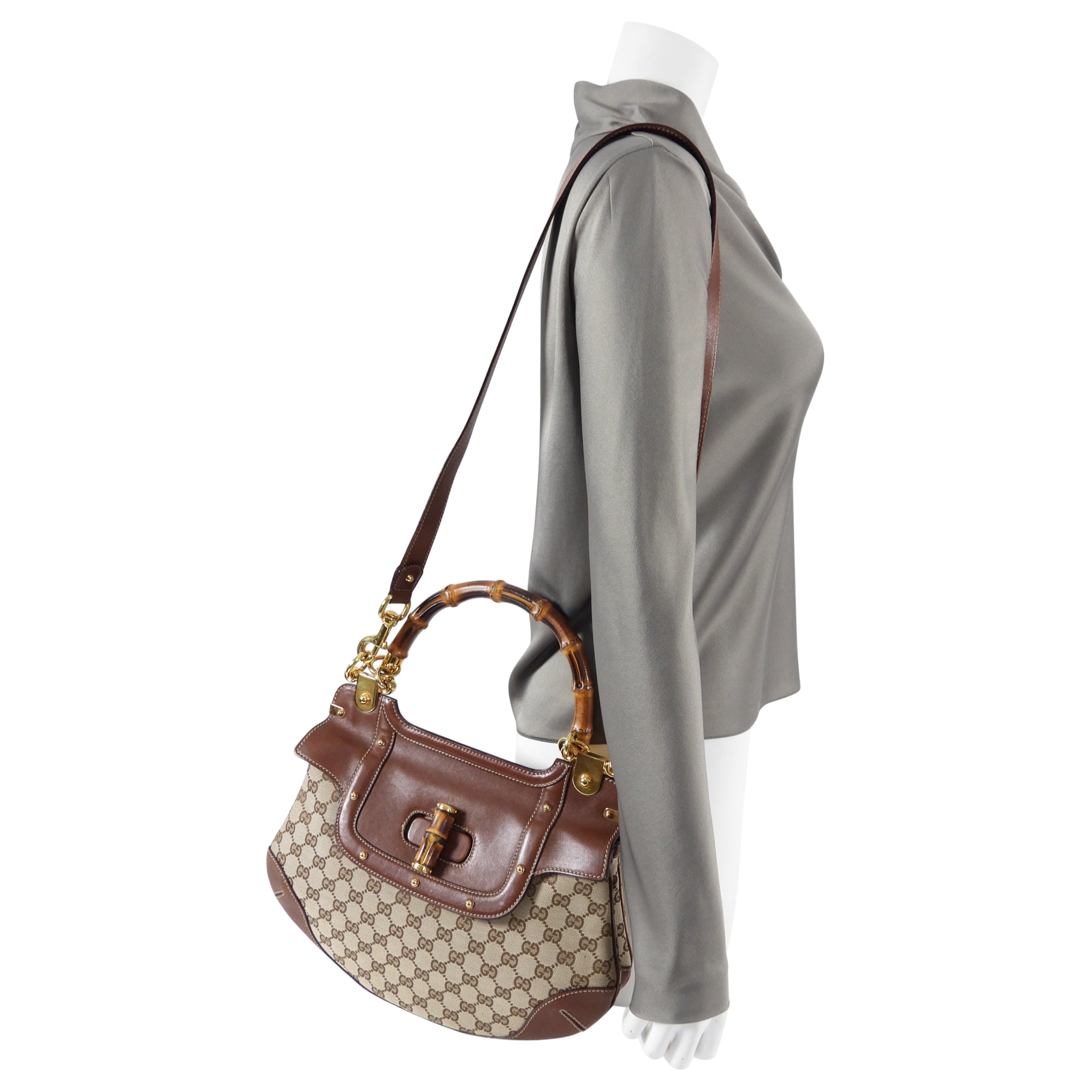Gucci Peggy Brown Monogram Canvas and Bamboo Two-Way Bag