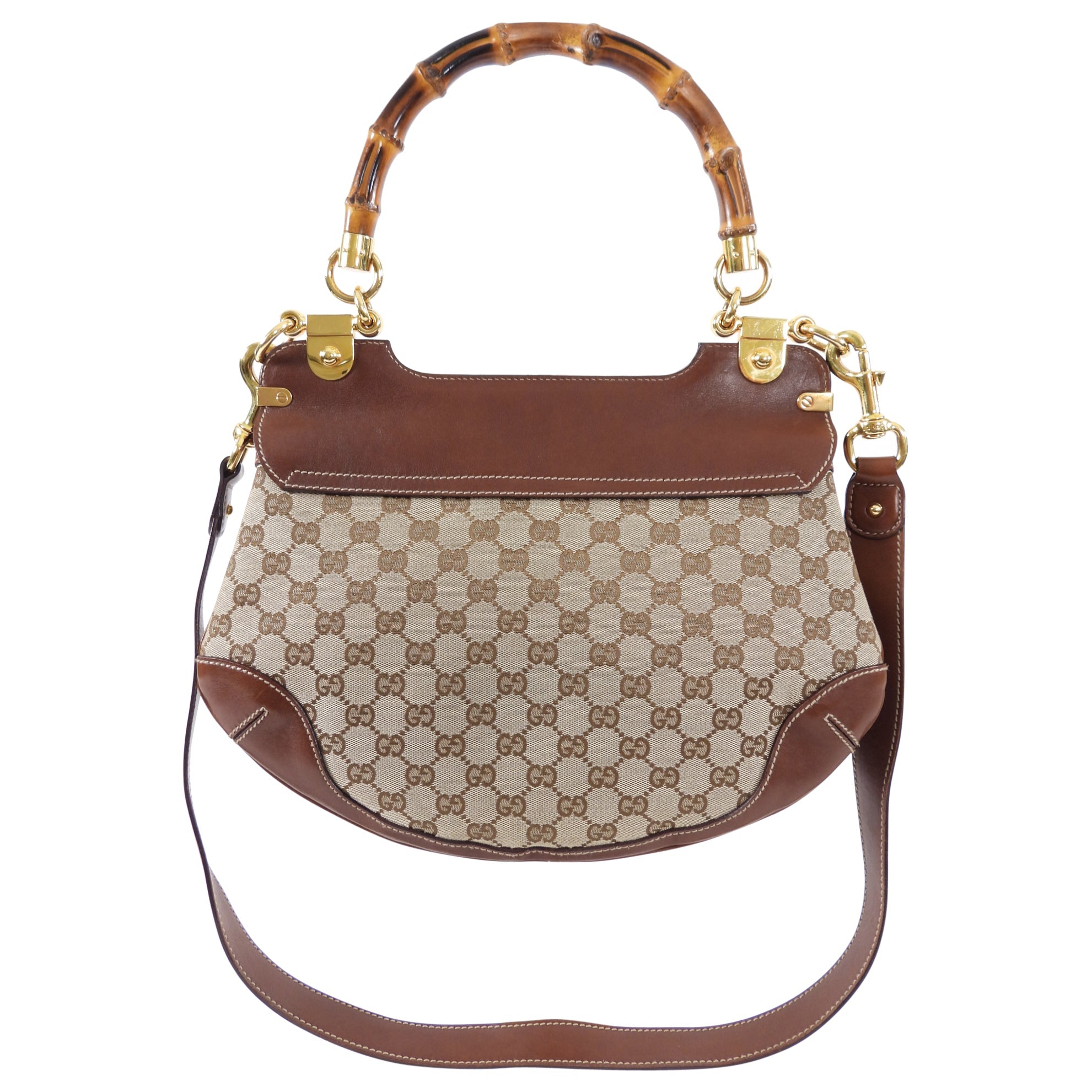Gucci Peggy Brown Monogram Canvas and Bamboo Two-Way Bag