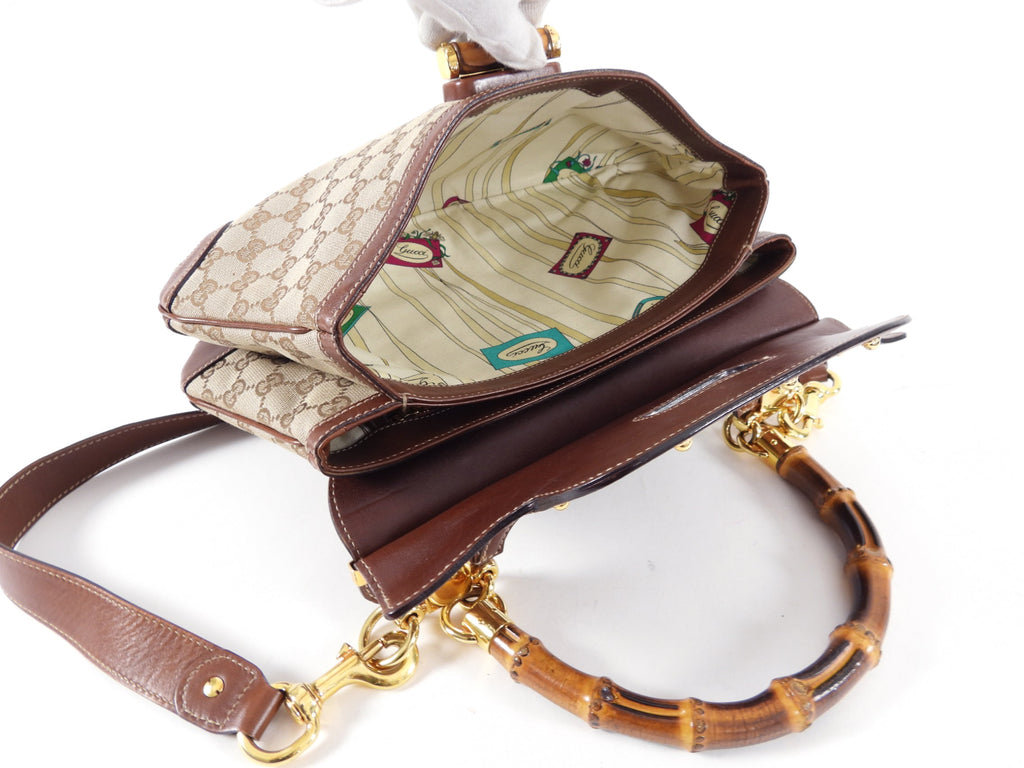Gucci Peggy Brown Monogram Canvas and Bamboo Two-Way Bag