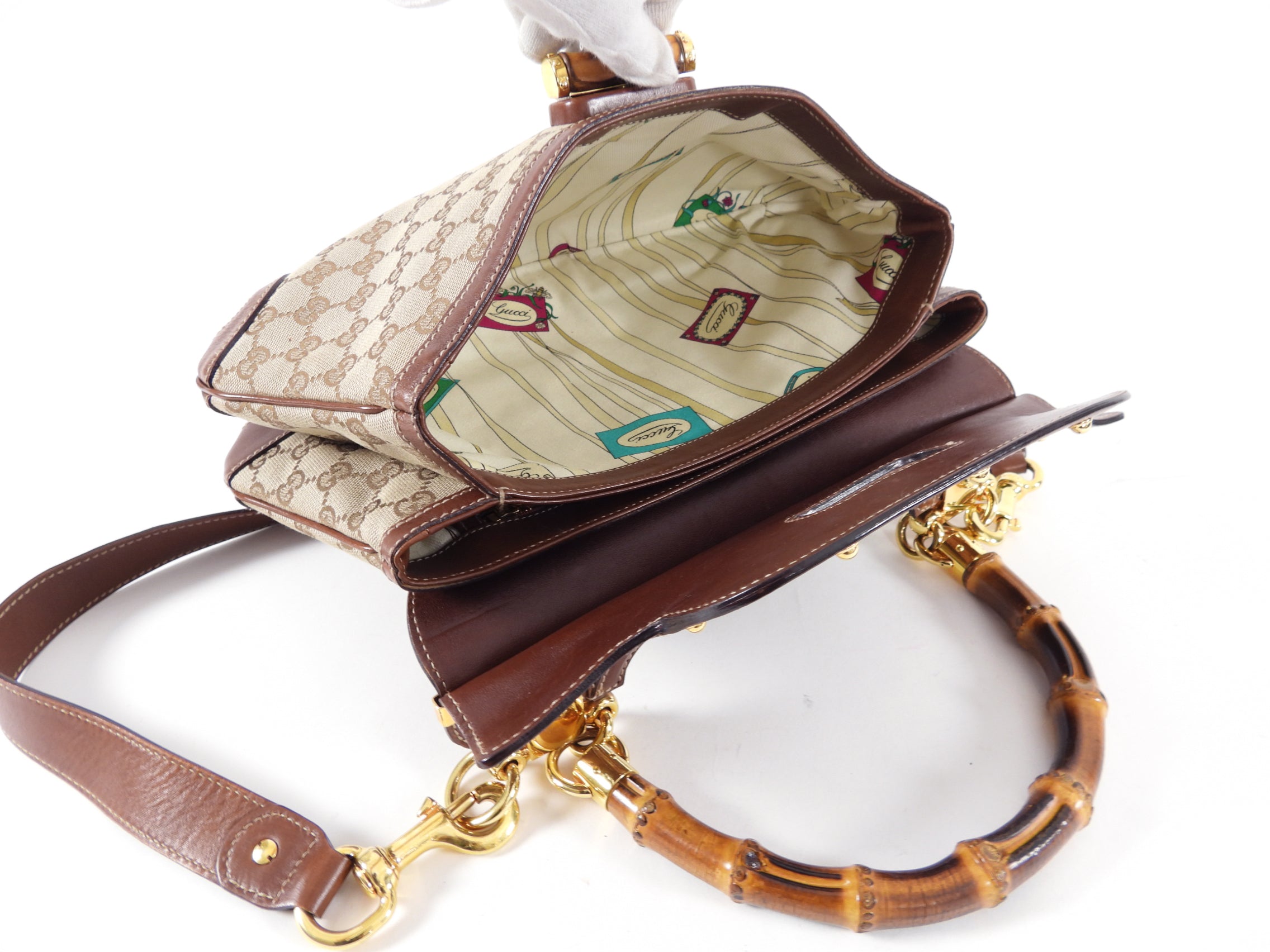 Gucci Peggy Brown Monogram Canvas and Bamboo Two-Way Bag