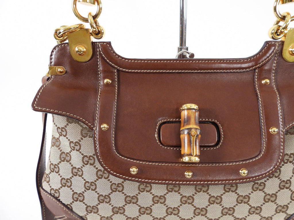 Gucci Peggy Brown Monogram Canvas and Bamboo Two-Way Bag