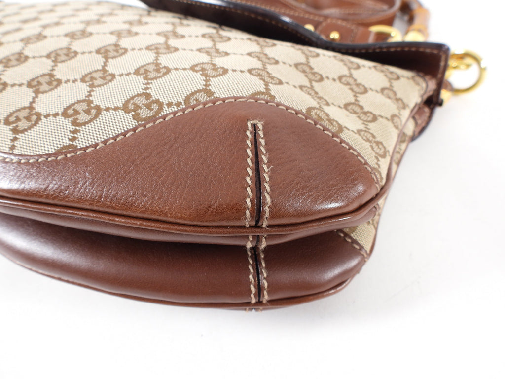 Gucci Peggy Brown Monogram Canvas and Bamboo Two-Way Bag