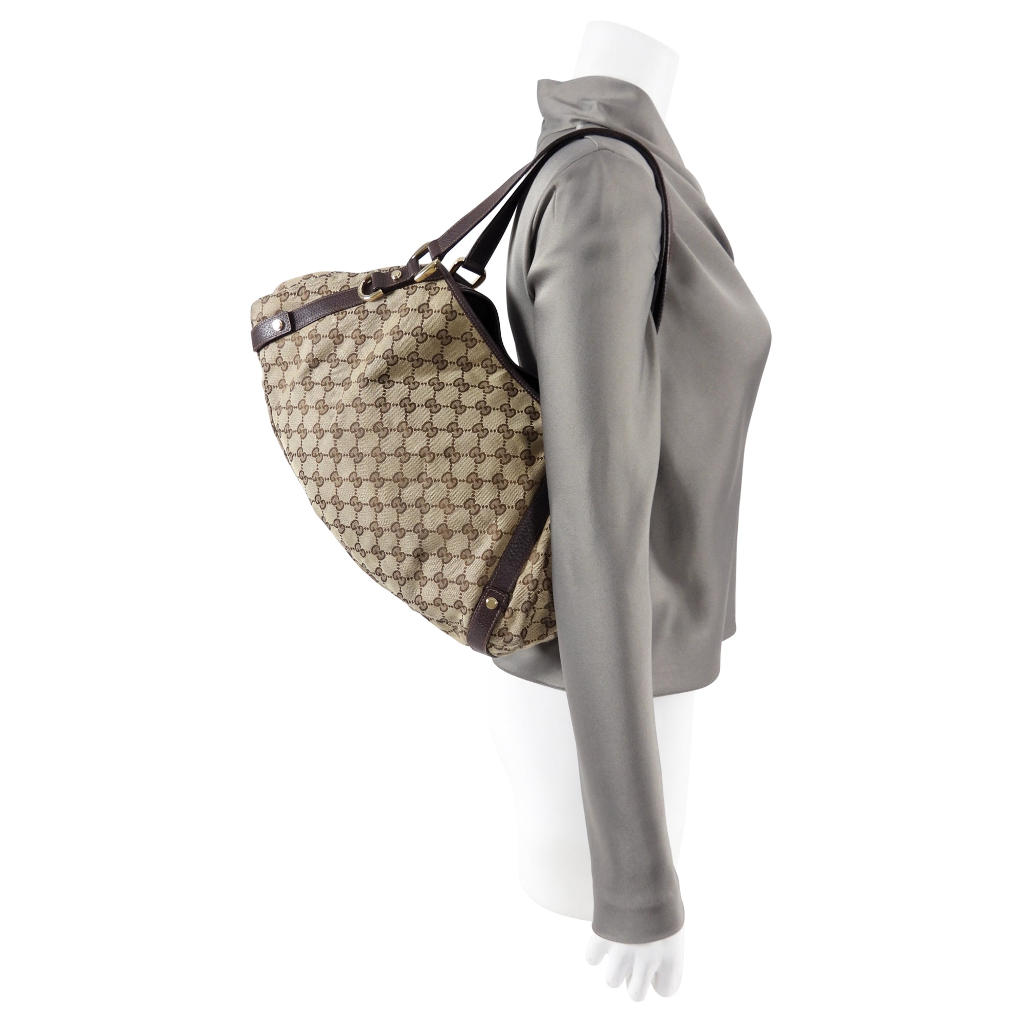 Gucci Monogram Canvas Medium Hobo Tote Bag