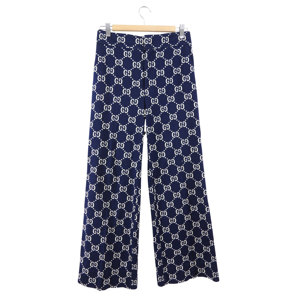 Gucci GG Monogram Navy and Ivory Knit Jersey Pants - IT44 / USA 8 / M