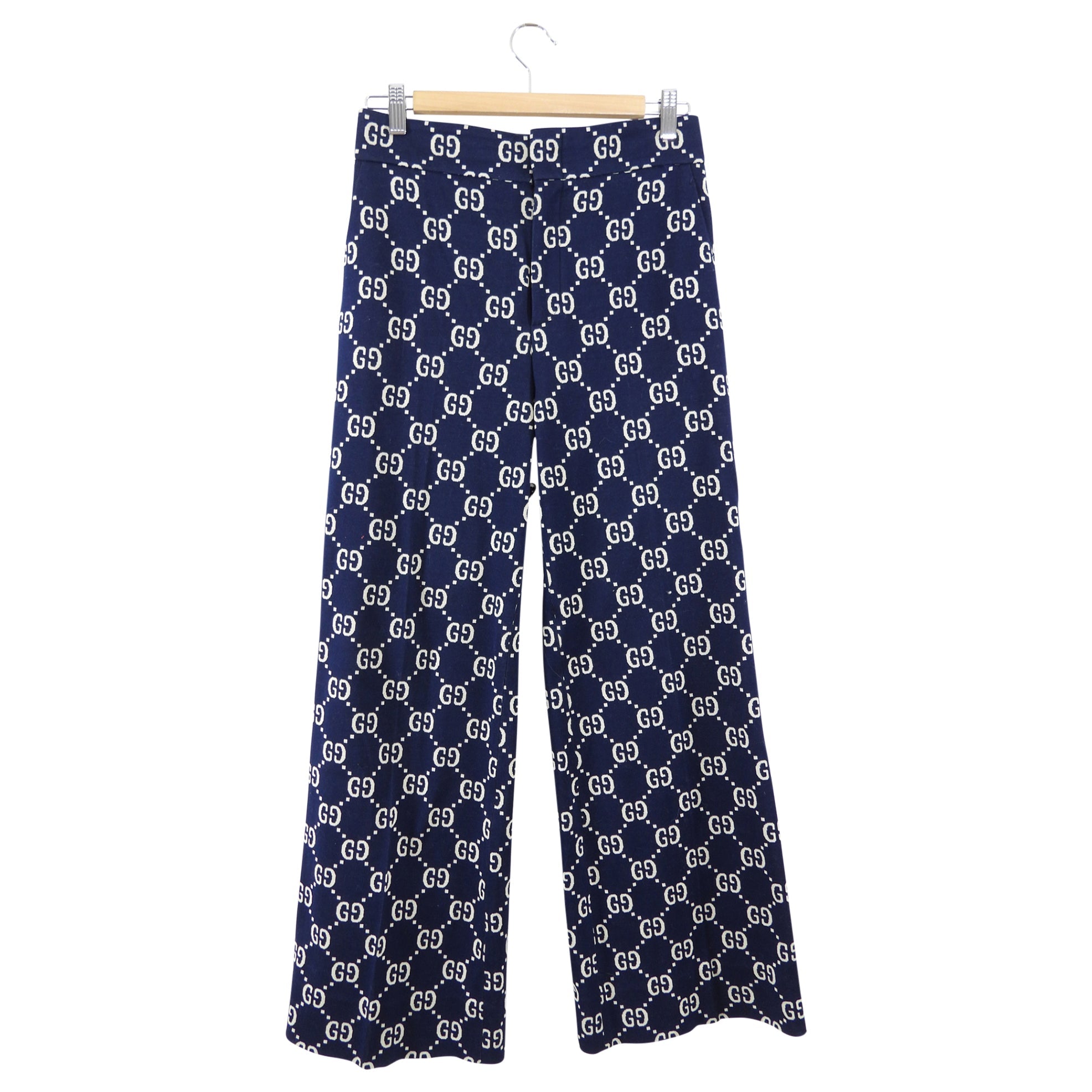 Gucci GG Monogram Navy and Ivory Knit Jersey Pants - IT44 / USA 8 / M