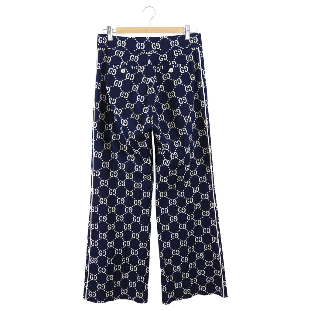 Gucci GG Monogram Navy and Ivory Knit Jersey Pants - IT44 / USA 8 / M