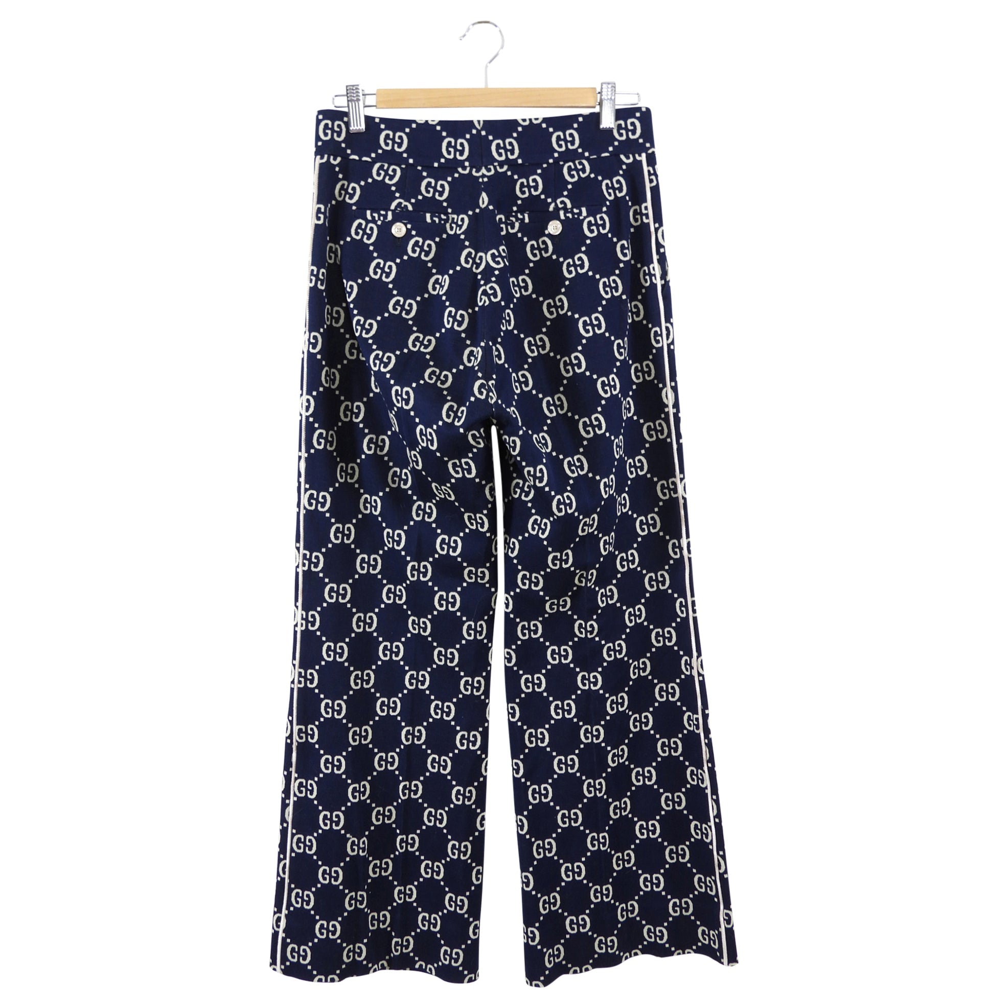 Gucci GG Monogram Navy and Ivory Knit Jersey Pants - IT44 / USA 8 / M